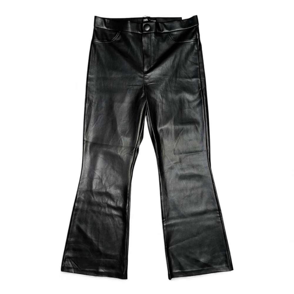 Zara High Rise Black Faux Leather Flare Leggings size XL